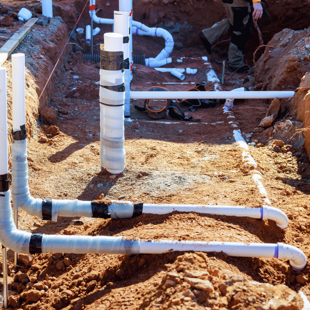 PVC plumbing pipes installed at a new home build
